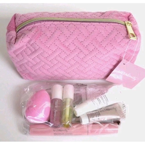 New ULTA BEAUTY COLLECTION 10pc Makeup Gift Set + Pink Velvet Cosmetic Bag NWT - Picture 1 of 5